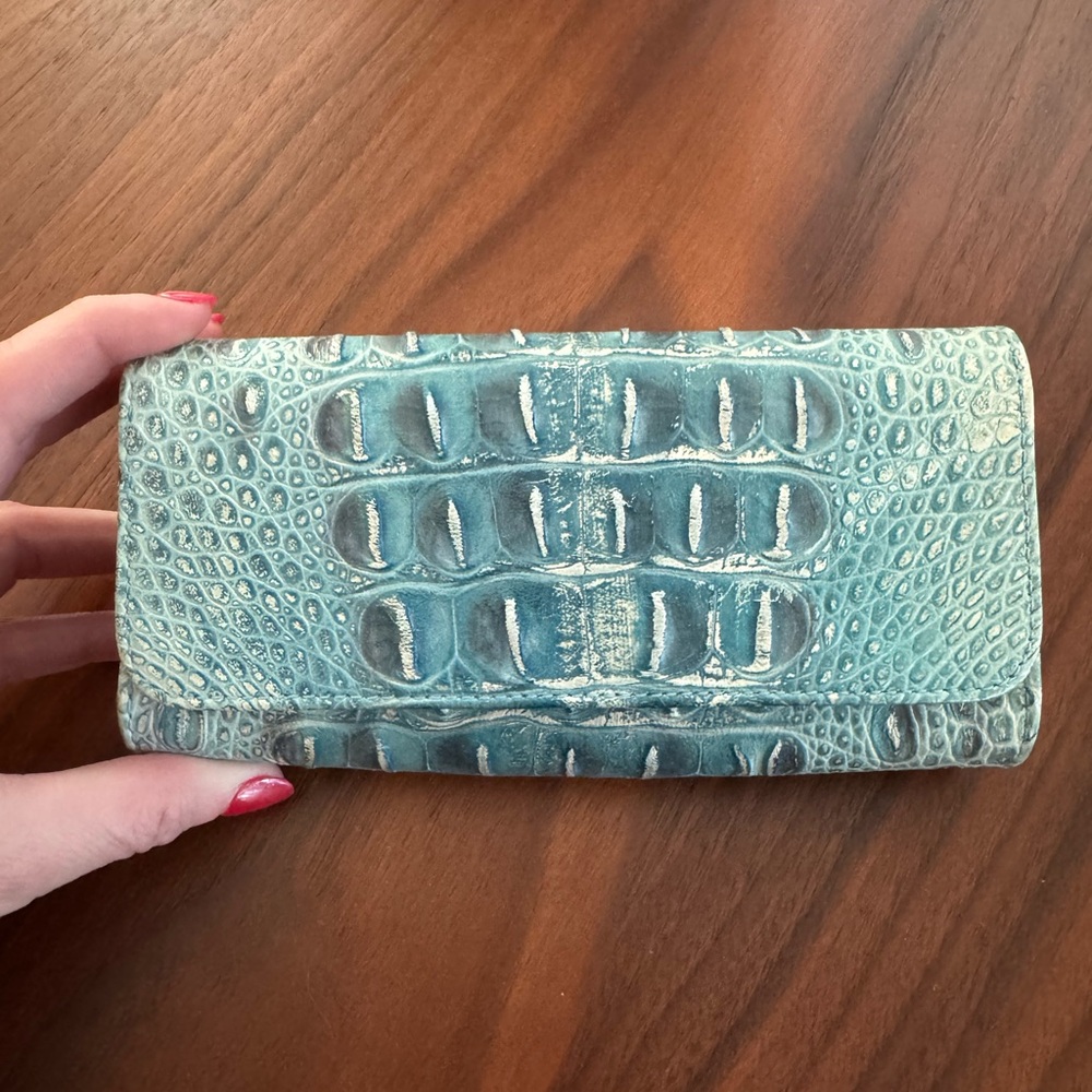 Carlos Falchi blue leather embossed clutch